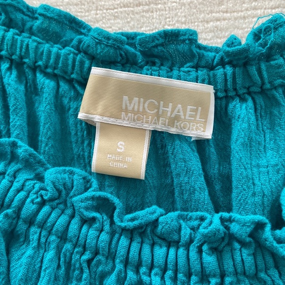 Michael Kors - peasant blouse, short sleeve, Cinched waist - turquoise sz small - Picture 2 of 5